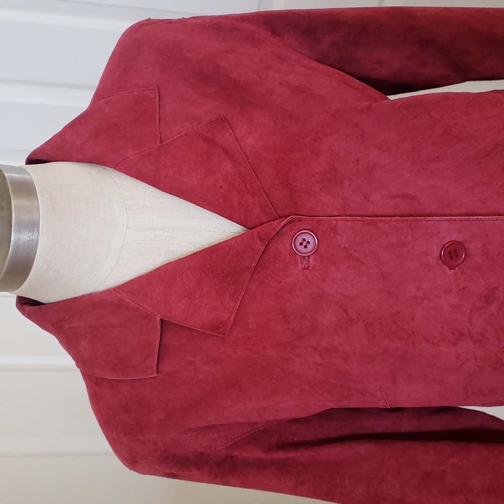 Vintage Red Suede Leather Blazer Jacket Women's Large 100% Genuine Shacket LARGE - Picture 5 of 14